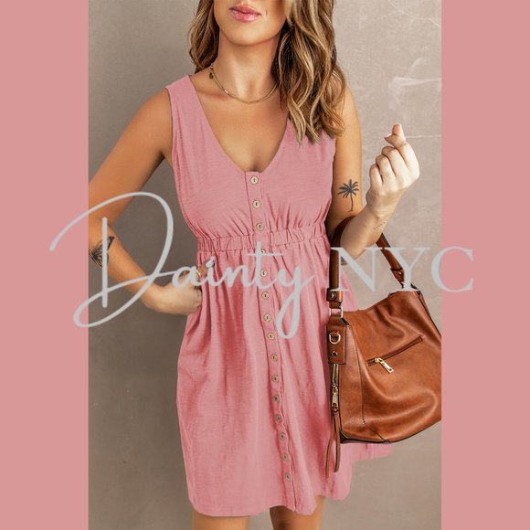 Casual Everyday Button Mini Dress Pink - Picture 5 of 14